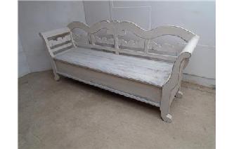 White Antique / Old Pine 3 /4 Seater Box Settle / Image